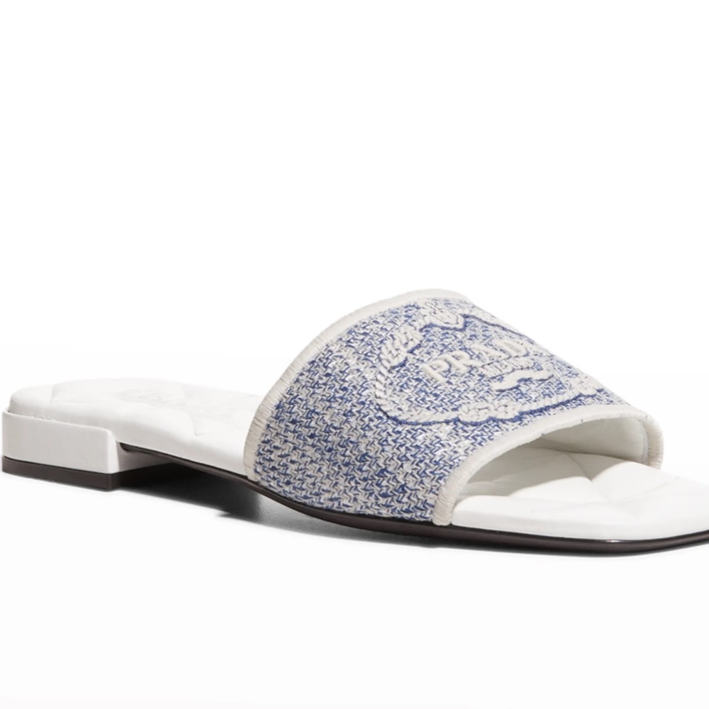 Prada Bicolor Classic Logo Flat Sandals